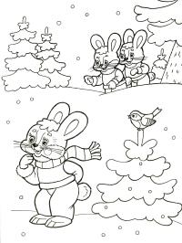 Про зиму для детей детского сада, зайцы, птица, елочки 