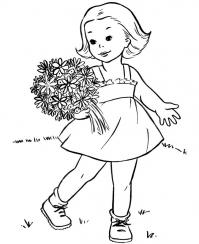 Раскраски лето праздник 1 июня день защиты детей девочка цветы букет лето 