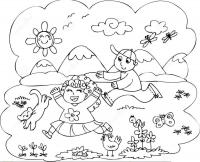 Раскраски лето праздник 1 июня день защиты детей дети мальчик девочка игра салочки лето 