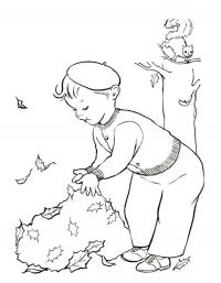 Детские раскраски для девочек и мальчиков, уборка листьев, белочка 