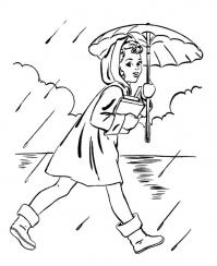 Дождь, девушка с книгами бежит под зонтом 