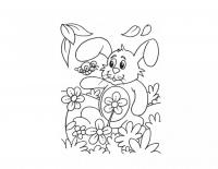 Раскраска заяц весна, кролик с бабочкой 