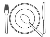 Посуда. картинки для раскрашивания. тарелки, вилки, ножи, чашки. 