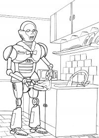 Раскраска робот моет посуду | раскраски роботы 