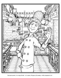 Раскраска повар лингуини. раскраска раскраска рататуй из мультфильма диснея и пиксара, кухня, посуда, детские рисунки, картинки для детей 