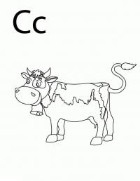 Английские буквы. раскраска детская, корова 