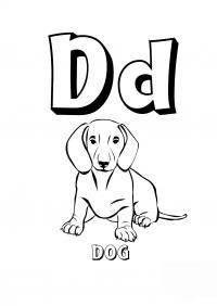Раскраска буква d английского алфавита, собака 