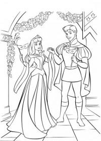 Раскраска принцесса аврора и принц филипп на маскараде 