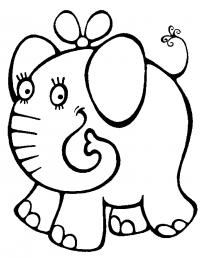 Раскраски для детей 2-4 года, слоник с бантиком 