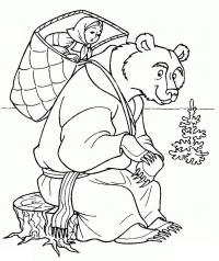 Раскраски ель медведь сидит на пеньке маша в корзине пенек ель 