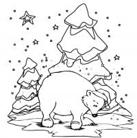 Раскраски лесные животные раскраска животные, дикие животные, природа,раскраска медведь, новый год, зима, снег, елка, медведь в шапке 