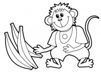Скачать или распечатать раскраску, обезьяна с бананами 