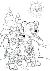 Раскраски ежик детская новогодняя раскраска, елочки, медведь, лиса, заяц, ежик и яркое солнышко 