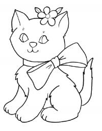 Детские раскраски для девочек и мальчиков, кошка в батике с цветочком 