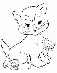 Детские раскраски для девочек и мальчиков, кошка с котятами 
