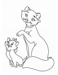 Детские раскраски для девочек и мальчиков, кошка с котенком 