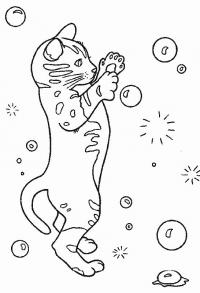 Распечатать раскраску кошка и мыльные пузыри 