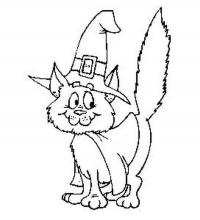 Раскраски кошки  котенок в шляпе на хэллоуин 