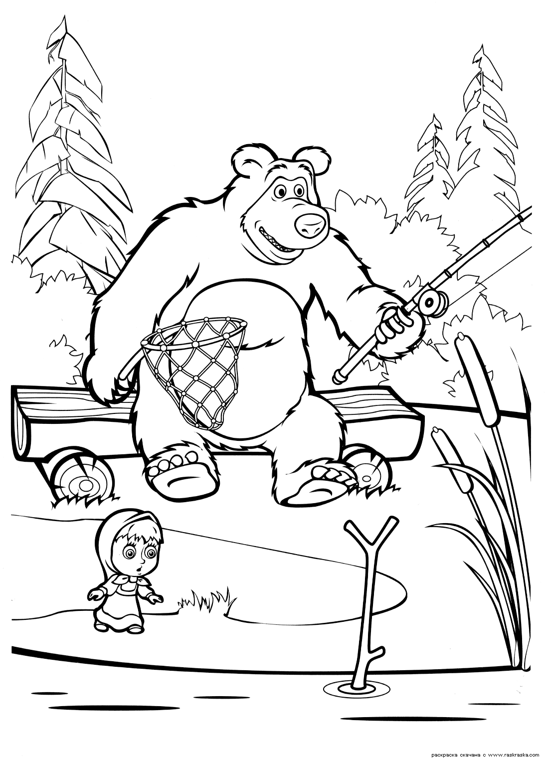 рисунок медведя на рыбалке