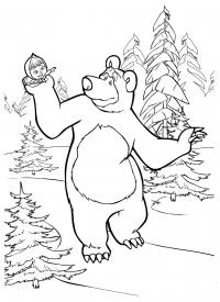 Рисунки для витражных красок из мульфильма маша и медведь. медведь катает машу 