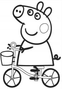 Для раскраски - свинка пеппа катается на велосипеде 