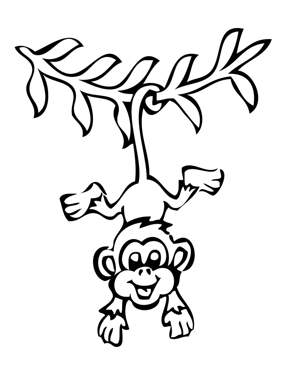 Новогодние раскраски, распечатать, обезьянка на ветке 