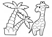 Раскраски для малышей скачать бесплатно, распечатать, жираф и пальмы 