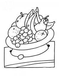 Детские раскраски для девочек и мальчиков. фрукты в шляпе, яблоки, бананы 