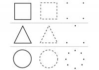 Раскраска геометрические фигуры по точкам, квадрат, круг, треугольник 