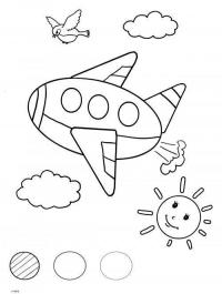 Раскраски раскрась геометрические фигуры самолет солнце птица облако 