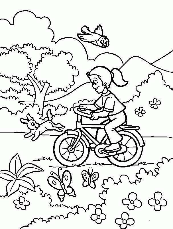 Девушка любуется природой, велосипед 