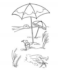 Детские раскраски для девочек и мальчиков.зонтик на пляже 