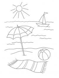 Детские раскраски для девочек и мальчиков. зонтик на пляже 