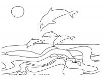 Детские раскраски для девочек и мальчиков. дельфины выпрыгивают из воды 