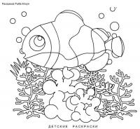Распечатать детские раскраски про морских рыб. рыба клоун 