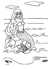 Раскраски русалка сидит русалка на камне а море волнами колышется 