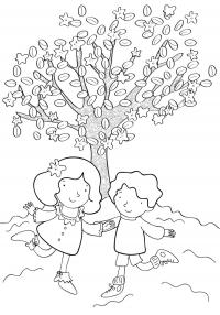 Раскраски дети праздник 1 июня день защиты детей дети дерево гулять игра лето 
