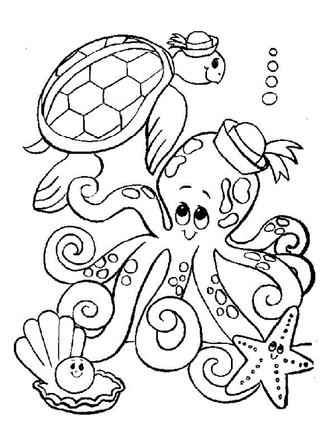 Раскраски осьминог природа подводный мир осьминог черепаха 