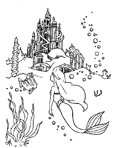 Раскраски подводный мир природа подводный мир русалочка замок 