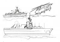 Раскраски корабли, подводные лодки, вертолет 