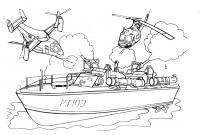 Раскраски корабли, подводные лодки, обстрел корабля вертолетавми 