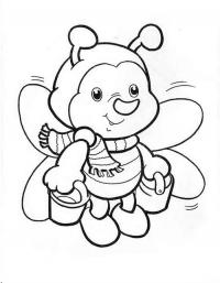 Детские раскраски для девочек и мальчиков. пчелка с ведерками 