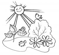 Раскраски солнце раскраска, солнце, гусеница, птичка, цветы 