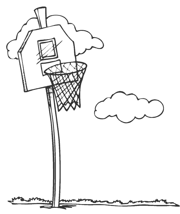 Раскраски спорт кольцо, облака, улица, баскетбол, спорт 