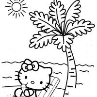 Раскраски солнце раскраска лето пляж котенок пальма солнце 