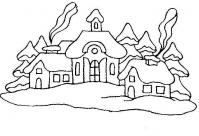 Раскраски пейзаж раскраска пейзаж заснеженные домики,дым из труб 