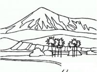 Раскраски фоне раскраска пейзаж,пальмы,горы покрытые снегом,озеро 