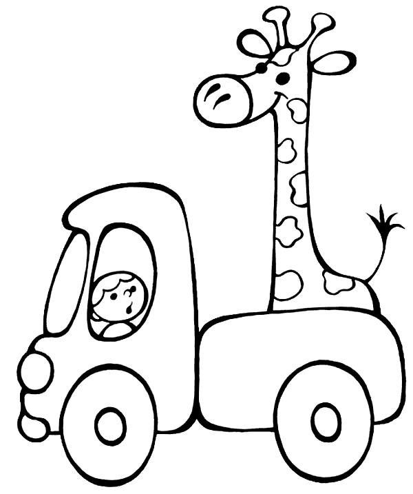 Раскраска жираф в машине. раскраска зоопарк, жирафик, раскраска для детей, детская разукрашка 