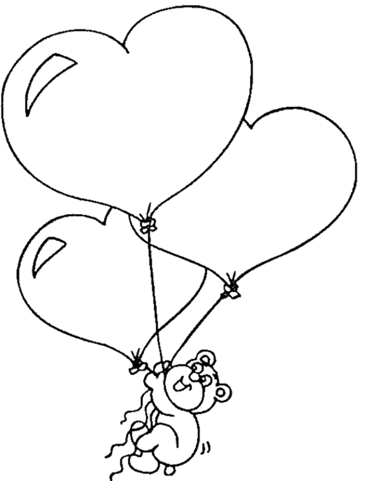 Раскраски валентина мишка, сердечки, воздушные шарики 