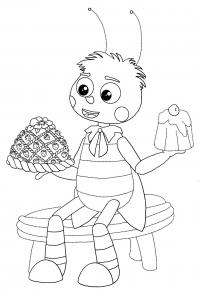 Пчеленок с пирогом - раскраска из мультфильма: лунтик и его друзья 